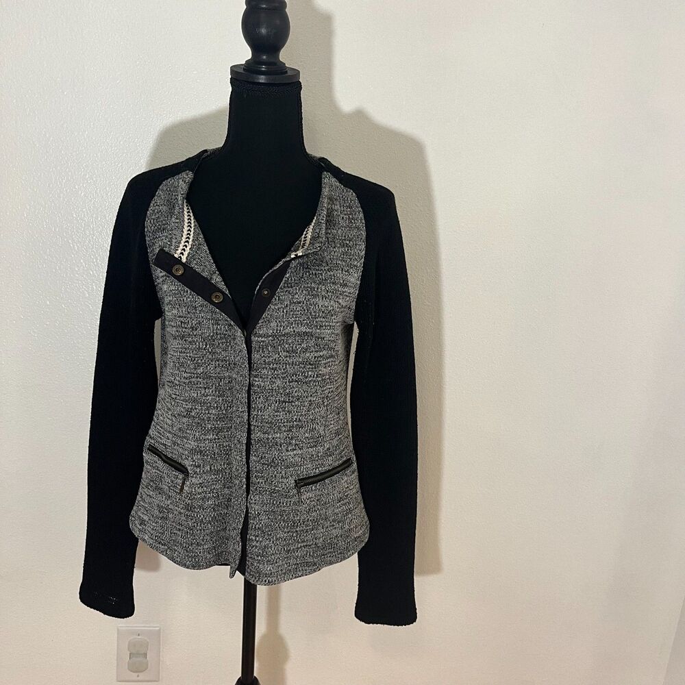 Skies are Blue Button Up Cardigan Sweater Gray and Black Medium